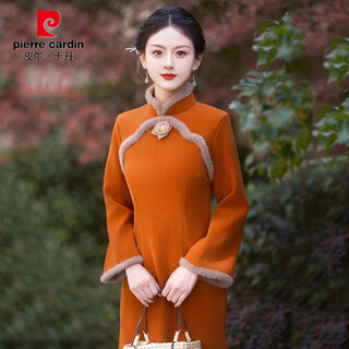 Pierre cardin (pierre cardin) young orange improved cheongsam 2025 winter new dress new chinese style plus velvet daily girl wear orange-slow voice plus velvet m