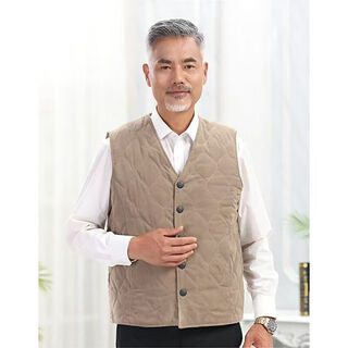 Vest for men and the elderly with velvet and thickened cotton vest, middle-aged and elderly inner wear warm vest dad's clothing, light brown color m 80-100jin jin is equal to 0.5 kg