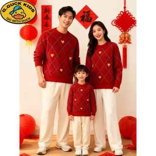 G.duck new year parent-child wear 2026 new trendy family of three or four horse year red new year clothes festive new year thickened sweater trendy red 120 children (37-45jin jin equals 0.5 kg)