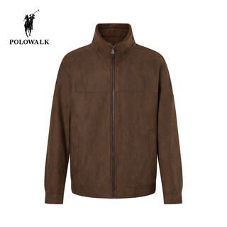 Polowalk men's leather jacket 2025 winter new men's retro style simple stand collar plus velvet leather jacket brown coffee xl