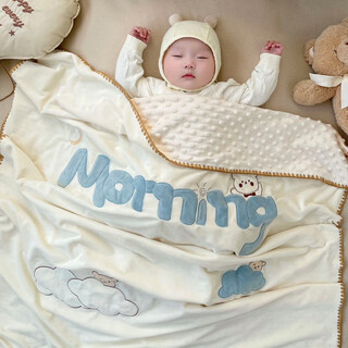 Baby blanket, quilt, newborn baby velvet beanie blanket, soothing baby, newborn small quilt blanket, autumn and winter style, upgraded 7a antibacterial beige baby velvet good morning bear (100*80cm indoor 20-25 0