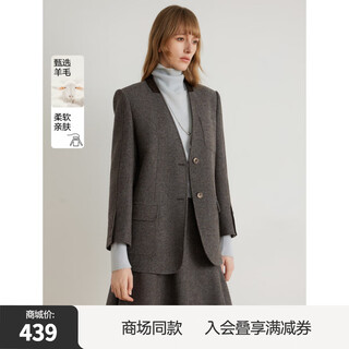 Elle shopping mall same style 100% sheep wool dark brown suit jacket for women 2024 winter new niche top dark brown s