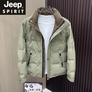 JEEP SPIRIT羽绒服男士冬季2025新款男装潮牌青年短款冬装衣服加厚立领外套潮 YR-008绿色 M