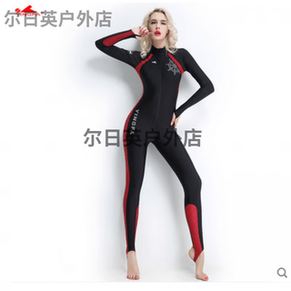 Yingfa full body one-piece swimsuit, men's and women's tight wetsuit, jellyfish suit, jellyfish suit, wetsuit, snorkeling suit, female_with chest pad-1 black and red m