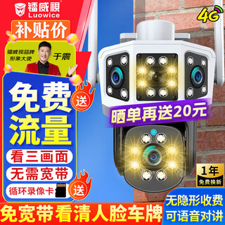 镭威视4g摄像头终身免流量监控器可对话网络无需wifi360度全景无死角带夜视无线手机远程室户外追踪农村 豪华版】免充值+三画面+30天循环