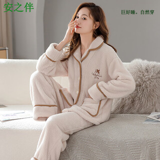 Anzhiban coral velvet couple pajamas winter women's thickened large size flannel men's autumn and winter large size home wear set q1609 m