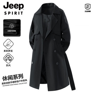 Jeep spirit german mid-length windbreaker men's high-end british style casual over-the-knee coat jacket for men black jeep m