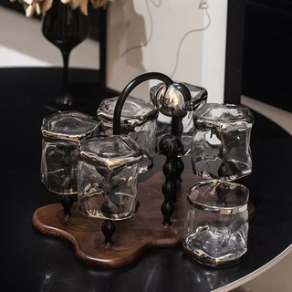 Yusenyi glass cup holder cup storage rack water cup holder upside down drain high-end light luxury wine cup holder jth retro 6-cup wooden cup holder