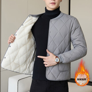 Semir's new men's velvet thickened lining cotton-padded jacket, cotton-padded jacket, small cotton-padded jacket, warm short student jacket, gray (snap buckle) l (recommended 88-120 jin jin equals 0.5 kg)
