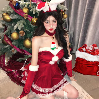 Christmas gift shirt, date wear, maid outfit, cos dress, lolita two-dimensional cute uniform hot girl, classic red christmas dress, photo shoot