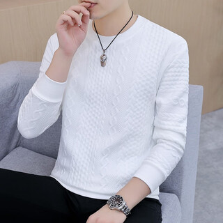 List of new spring and autumn sweatshirts for men, long-sleeved t-shirts, korean style slim-fit bottoming shirts, trendy jacquard tops, white l (120jin jin is equal to 0.5kg -140jin jin is equal to 0.5kg)
