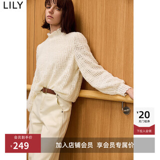 Lily new winter women's wear temperament fungus collar lace hollow puff sleeve pullover lace shirt for women 604 meters white l