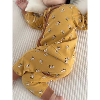 Autumn and winter children's pure cotton split-leg sleeping bag baby brushed home clothes jumpsuit baby girl anti-kick quilt boy baby pajamas yellow puppy h 80 (recommended 70-80cm)