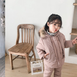 Baby feather velvet silk suit 2022 new children's winter jacket boys overalls two-piece set female pink 90 cm