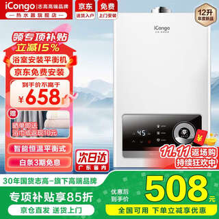 Icongo high-end brand free door-to-door installation gas water heater household balanced constant temperature bathroom dedicated 12 liters 12l jade white bathroom dedicated precise constant temperature + air leakage protection natural gas (12t)