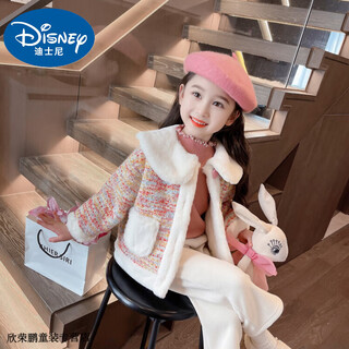 迪士尼宝宝女童冬季新款气质小香风外套儿童甜美娃娃领秋冬加绒加厚保暖上衣 橘色 90 建议80-90cm1岁半-2岁cm