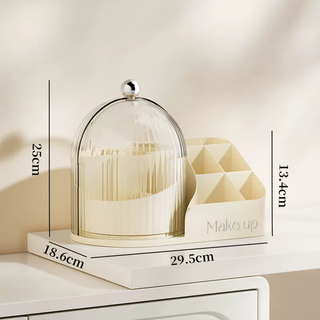 Yusenyi cosmetics storage box dustproof large capacity dressing table desktop rotatable lipstick makeup brush skin care product storage box cream yellow (transparent white) with divided rotating storage simple