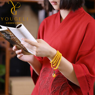 Yogurt natural chicken fat yellow beeswax bracelet women's amber multi-circle 108 bracelet safety buckle old wax beads 6mm three circles