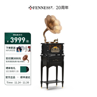 Vannessy european retro 25x gramophone vinyl record player living room audio old-fashioned record player bluetooth speaker hifi upgraded version - black (copper speaker)