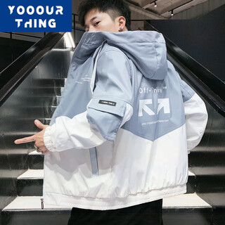 Yooourthing jacket men's spring, autumn and winter velvet thickened hooded korean style trendy youth color matching casual tops light blue regular xl (recommended 110-135 jin jin equals 0.5 kg)