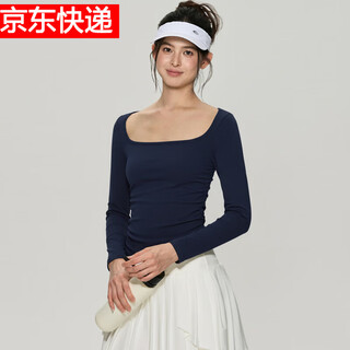 Lululomddw pilates yoga long-sleeved women's slimming waist fitness t-shirt running training base shirt sports top navy blue s