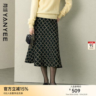 颜域黑色格子毛绒半身裙女2025冬季新款中长款保暖气质宽松大摆裙 黑色 XL