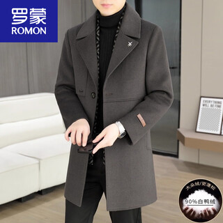 Romon men's casual mid-length woolen coat 2026 new down liner woolen jacket purple brown white duck down liner m 95~115jin jin is equal to 0.5 kg