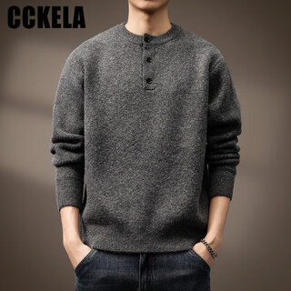 Cckela high-end american retro wool blended henry collar sweater for men in winter new thickened warm loose sweater for men dark gray m _suitable for 100-120jin jin equals 0.5 kg