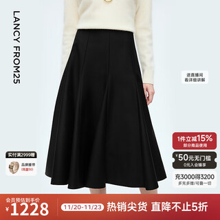 Langzi wool a-line black hepburn style skirt temperament versatile commuting style midi long skirt 2025 new black m