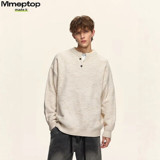 Mmoptop relaxed henley collar pullover sweater autumn and winter men's coat containing sheep wool sweater mmy17 oatmeal gray l
