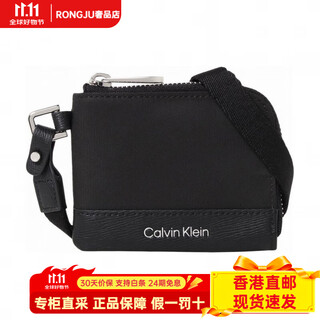 Calvin klein logo zipper closure polyester and polyurethane wallet men's black black