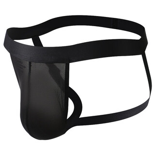 Wangjiang (wangjiang) men's double thong ice silk sexy thong men's summer ultra-thin transparent t-pants exposed black m