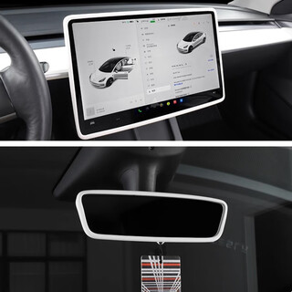Yinghuan is suitable for tesla model y/3 renewed version yl central control navigation screen protective cover silicone frame modification accessories, universal for all 3y series, white central control + rear mirror screen