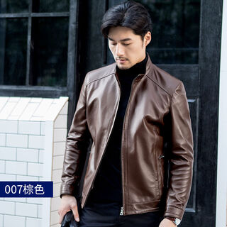 Bifeili haining genuine leather jacket men's first layer sheepskin men's stand collar motorcycle leather jacket jacket middle-aged slim brown-007 regular version m m100-115jin jin is equal to 0.5 kg