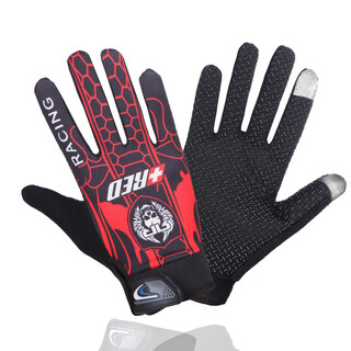Cycling gloves for men and women, thin autumn and winter non-slip sports mountaineering touch screen outdoor cycling equipment, cycling skull full finger red