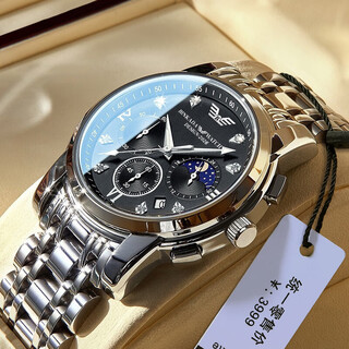 Binkada armani black warrior watch men's mechanical texture fully automatic multi-function brand top ten famous watches cross new year gift