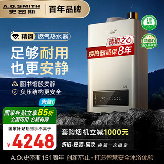 A.o.smith 16-liter stainless steel gas water heater, national subsidy, level 1 silent, constant temperature, large water volume, wind-resistant and anti-freeze jsq31-tew, safer and quieter, trade-in for new