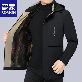 Romon cotton men's autumn and winter casual middle-aged cotton thickened hooded warm outdoor sports jacket black 2xl