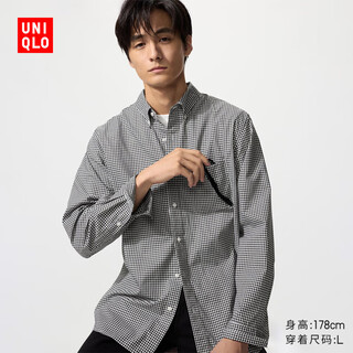 Uniqlo men's and women's premium long staple cotton plaid shirt/long sleeve shirt 482461 09 black m
