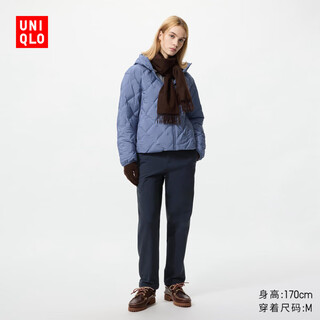 Uniqlo women's stretch pants/fleece lined casual pants 479405 69 navy blue l/160/72a