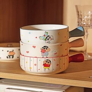 Modern housewife crayon shin-chan instant noodle bowl handle bowl personal bowl christmas gift fruit noodle soup bowl baked bowl - pink