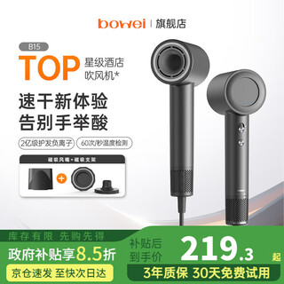 Bowei high-speed hair dryer b15 household strong wind quick-drying negative ion does not hurt hair constant temperature low noise portable leafless hair dryer valentine's day birthday gift star hotel same style b15 space gray + magnetic holder