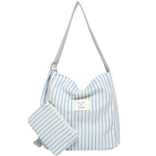 Korean wrinkled bag for women 2025 new large capacity bucket bag crossbody bag ins niche shoulder bag tote bag blue stripe