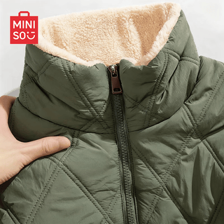 Miniso warm cotton jacket for men in winter new style thickened and velvet rhombus plaid cotton jacket casual stand collar jacket palm green xl