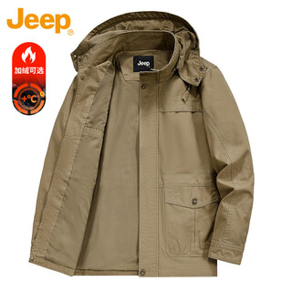 Jeep (jeep) american genuine pure cotton sherpa work jacket men's autumn and winter casual loose warm hooded jacket clothes spring and autumn 968 khaki regular official official xl suitable for 145jin jin is equal to 0.5 kg or so