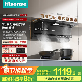 海信（Hisense）顶侧双吸超薄平嵌变频26立方大吸力挥手自清洁家用抽排吸油烟机DS11HSE国家补贴20%同配低价