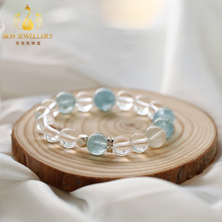 Bailuoqi brazilian aquamarine white crystal bracelet single circle bracelet sea blue jewelry gift beads 8mm