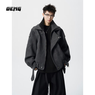 Oemg double-layer collar fake two-piece retro woolen coat jacket men's autumn short trendy brand handsome jacket jacket gray xl recommended 110-130jin jin equals 0.5kg
