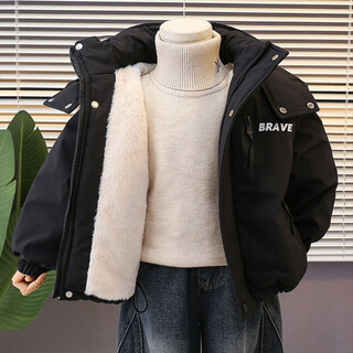 小红书爆款男童外套秋冬2025新款棉衣冬季儿童加绒加厚冬装宝宝小 黑色 cm 90