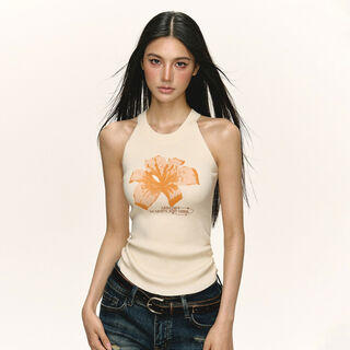 Coco likes coco printed hanging neck vest women's new summer slim top off-white xs